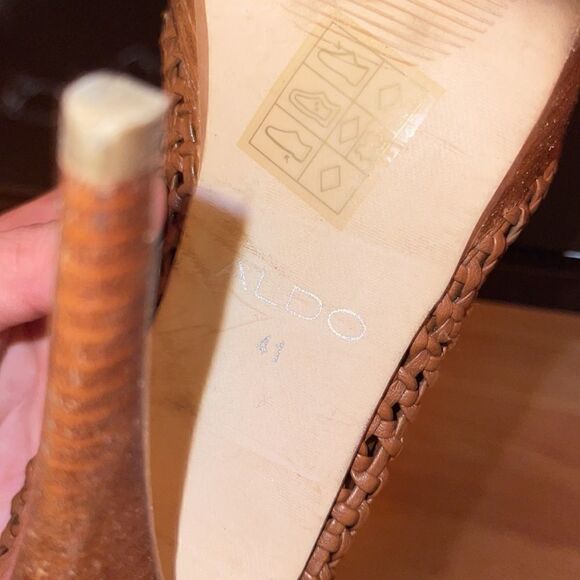 Brown Weaved Peep Toe Stilettos - Picture 8 of 9